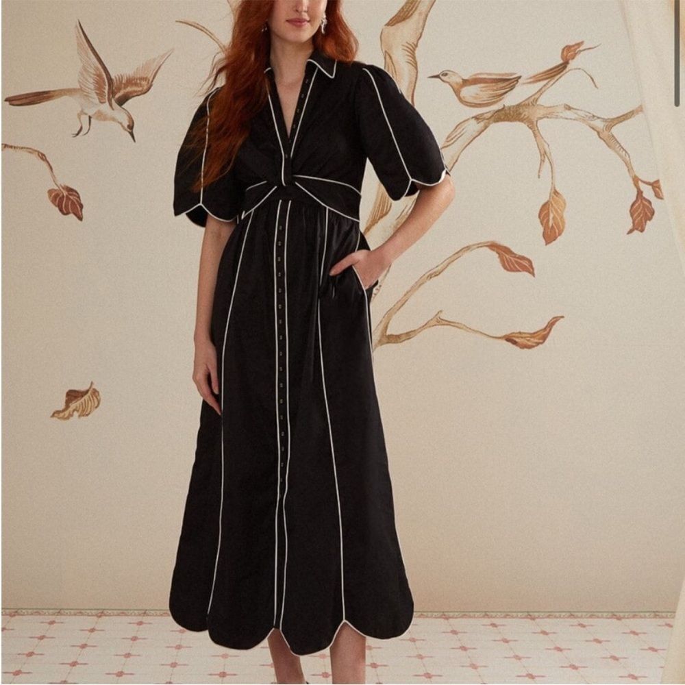 Farm RIO Black And White Short Sleeve Midi Dress - Picture 1 of 2